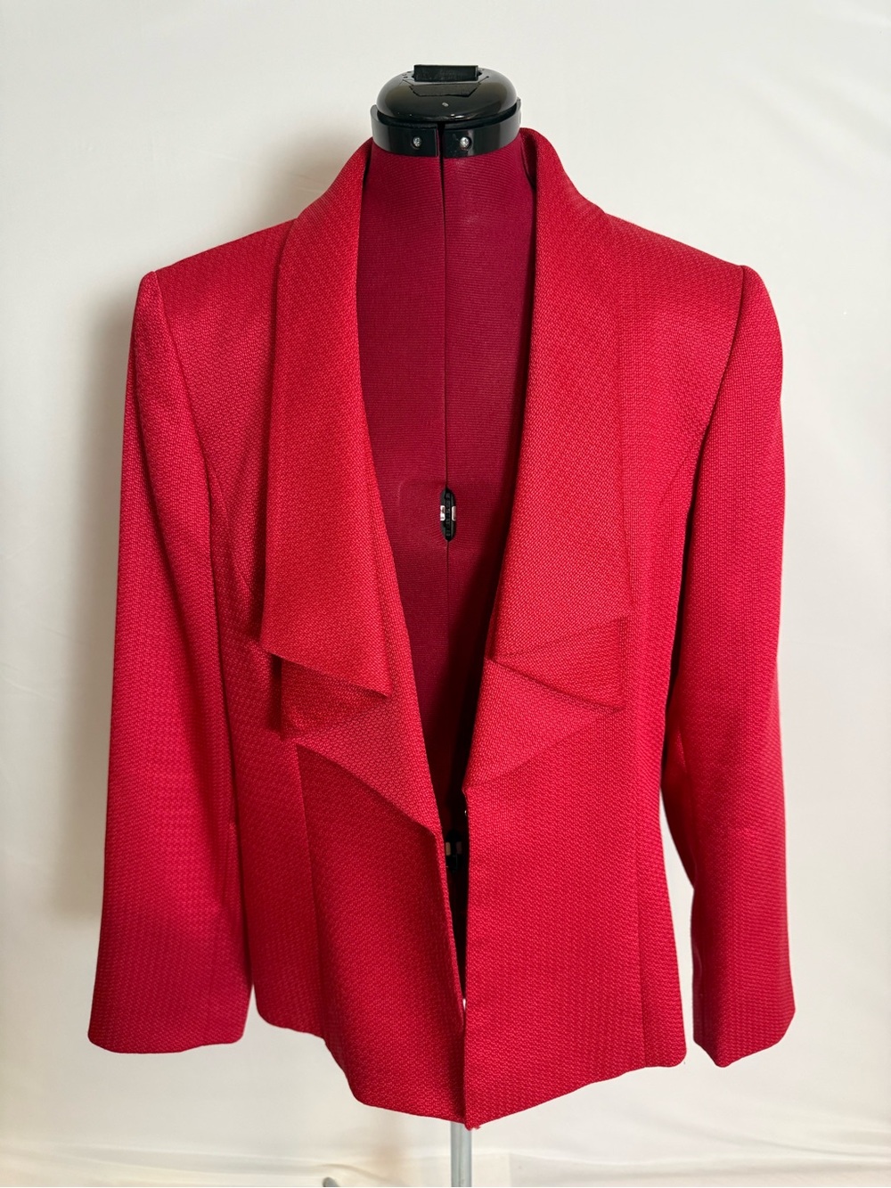 Tahari ASL Blazer Women's Size 16 Vibrant Red Draped Open-Front Long Sleeves